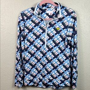 Masters Peter Miller Blue Plaid Long Sleeve 1/4 Zip Pullover Top Small